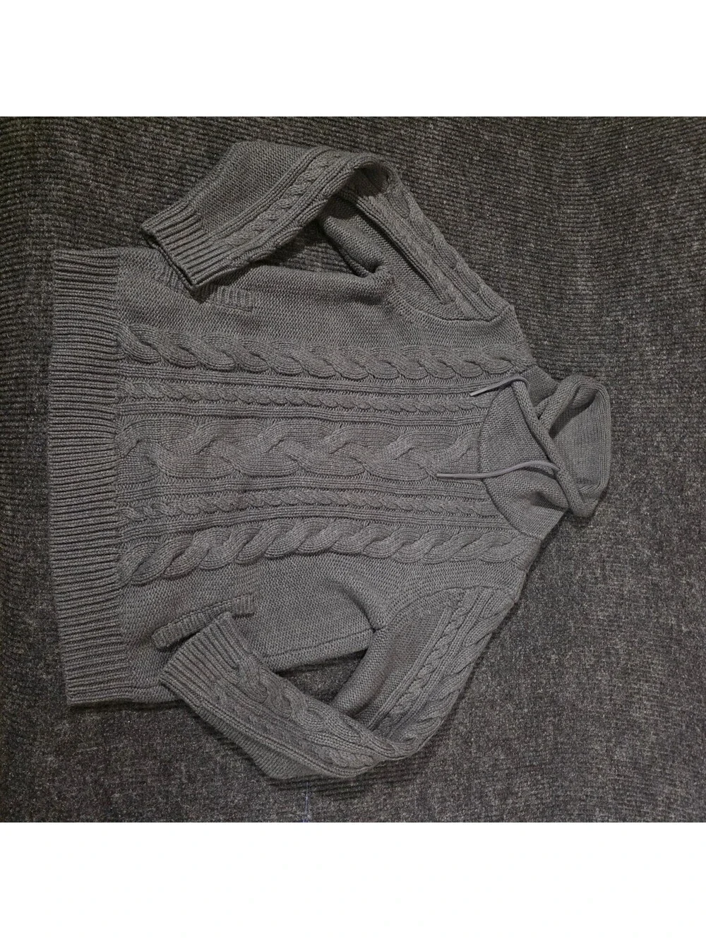 L.L.Bean Gray Cable Knit Hoodie Sweater Size Large